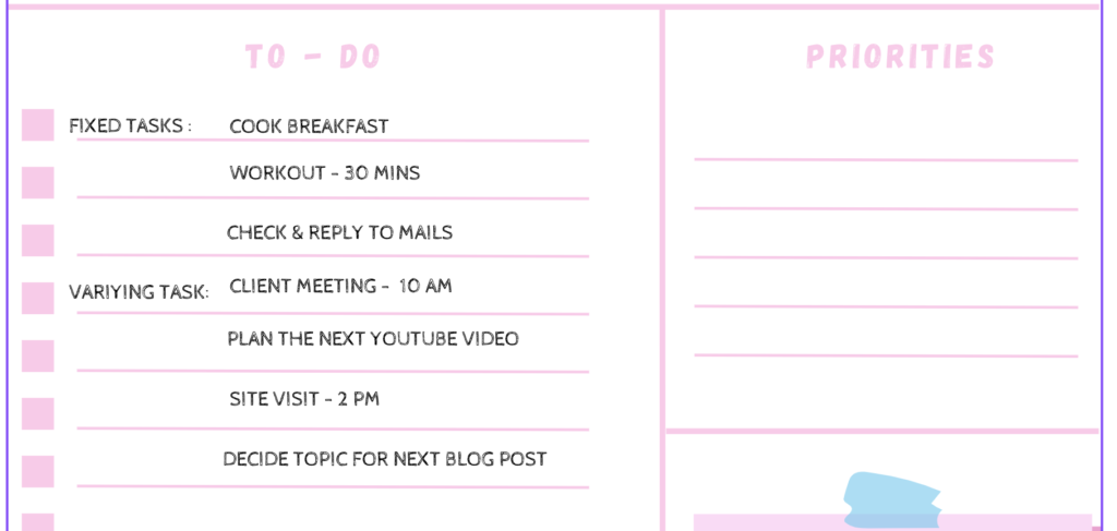 Example image for To-Do section of a planner