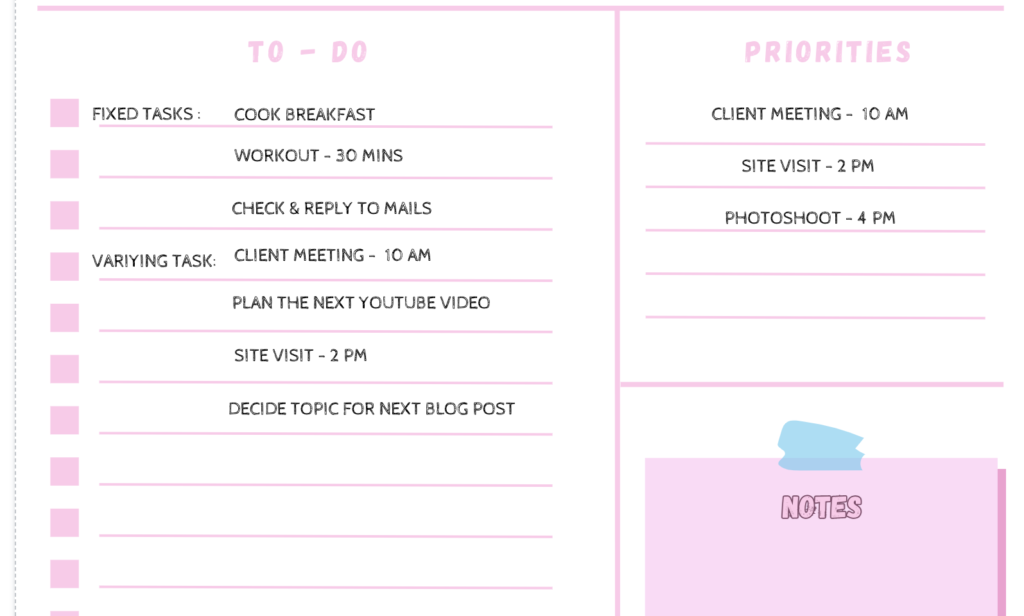 Example image for Priority section of a planner